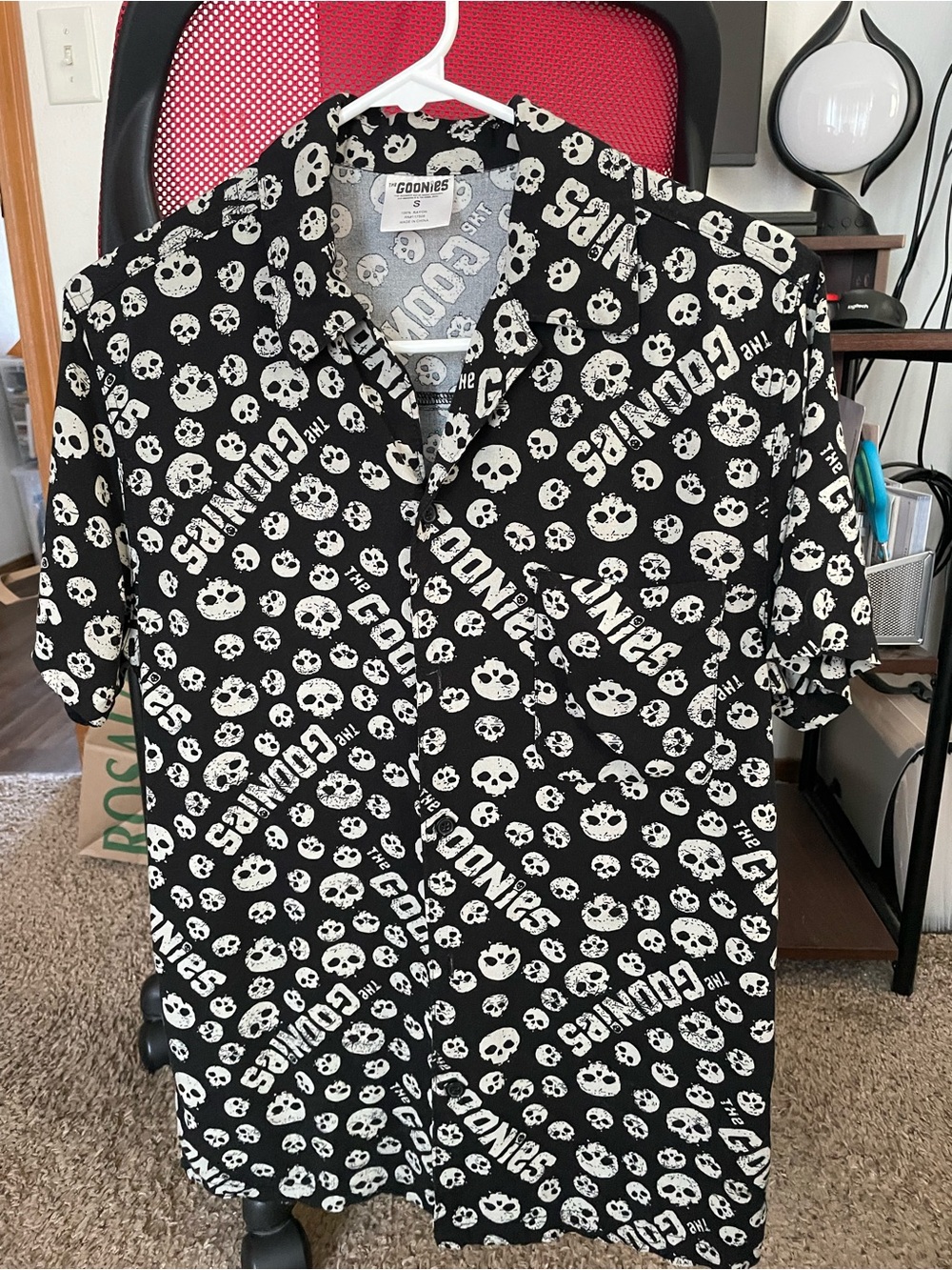 The Goonies Black Skull Print Short-Sleeve Button-Down Shirt